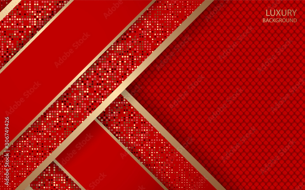 Aufkleber abstract red overlapping layers background a combination with golden glitters texture and line decor