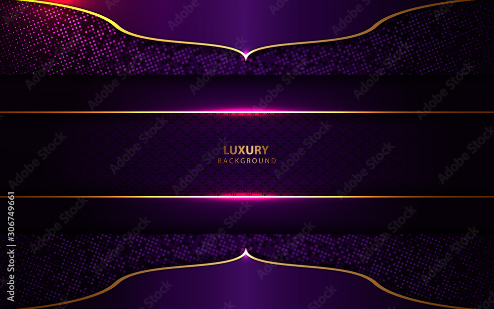 Poster abstract blue purple paper overlapping layers background a combination with golden texture line deco