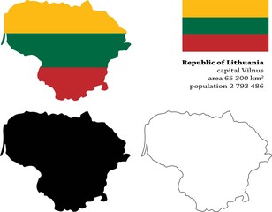 Obraz premium Republic of Lithuania vector map, flag, borders, mask , capital, area and population infographic