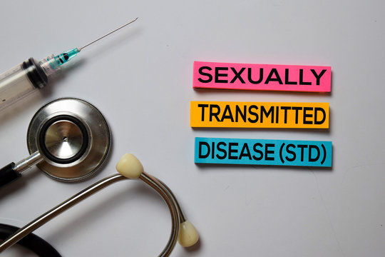 Sexually Transmitted Disease (STD) text with isolated on white board background. Medical Concept