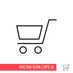 Shopping cart vector icon. E-commerce symbol. Supermarket trolley linear pictogram.