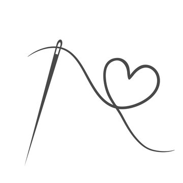 heart with a needle thread icon for design on white. vector illustration