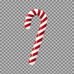 Candy cane isolated on transparent background. Traditional christmas sweet