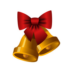 Christmas bells with red bow isolated on the white background
