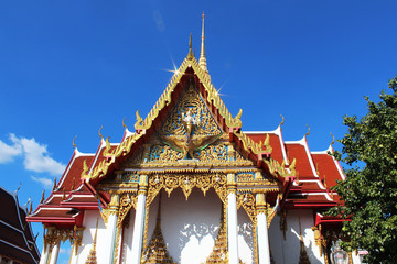 The beautiful ordination hall of thai temple at Bangkok, Thailand