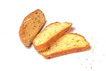 loaf of corn bread on white background