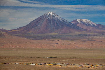 Licancabur mountain volcano peak with san pedro de Atacama