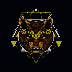 angry cat geometric tshirt design template