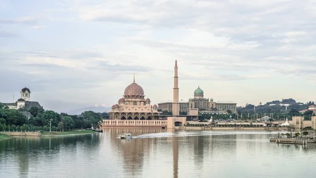 PUTRAJAYA, MALAYSIA - 12TH DECEMBER 2018; Putra Mosque, a principal mosque of Putrajaya, Malaysia. Construction of the mosque began in 1997 and was completed two years later.