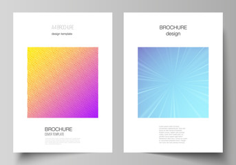 The vector layout of A4 format modern cover mockups design templates for brochure, magazine, flyer, booklet, annual report. Abstract geometric pattern with colorful gradient business background.