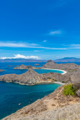 Fototapeta premium Left side coast from top view of Padar Island. Komodo National Park, Labuan Bajo, Flores, Indonesia