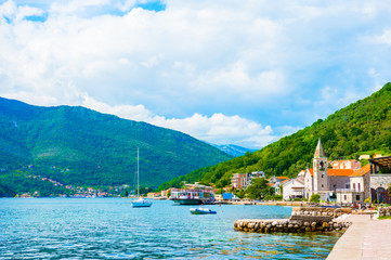 Small village in Kotor bay near Tivat Montenegro. Beautiful summer landscape