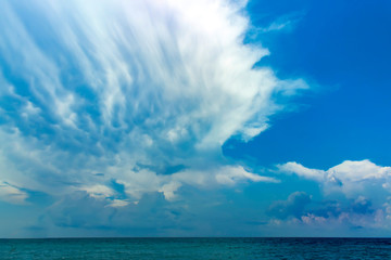 Naklejka na ściany i meble Blue sky with clouds over sea. Summer background.