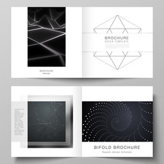 Vector layout of two covers templates for square design bifold brochure, magazine, flyer, booklet. 3d polygonal geometric modern design abstract background. Science or technology vector illustration.