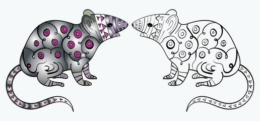 Zentangle mouse or rat coloring page vector
