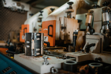 Woodworking machine closeup, wood processing