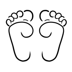 Füße gehen, Schritte als Fußabdruck, Vektor Design Logo Symbol. Zehen und Fußsohle in schwarz weiß. Kinderfüße, Junge barfuß