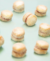 sweet cakes on blue background