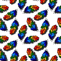 Muurstickers Vlinders naadloos patroon met veren in kleuren
