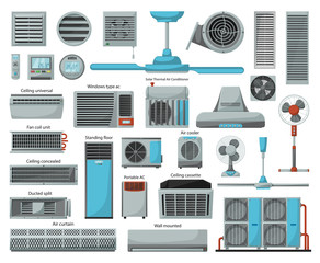 Fototapeta Air ventilator cartoon vector set icon.Vector illustration icon of ventilator equipment.Isolated cartoon set of air fan system. obraz