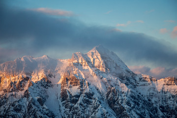 Mountain portrait Birnhorn Saalbach sunset purple light clouds