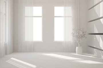 Empty room in white color. Scandinavian interior design. 3D illustration