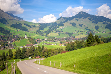Fototapeta na wymiar Summer muontain landscape in CHATEAU D'OEX, Switzerland
