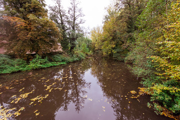 The romantic castle park of Rheda. Wiedenbrück, North Rhine-Westphalia, Germany, Europe