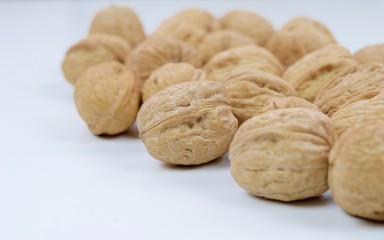 Group of walnuts in macro view isolated