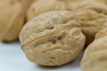 Group of walnuts in macro view isolated