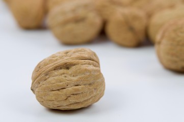 Group of walnuts in macro view isolated