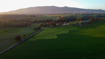  aerial view of the countryside on the border between the provinces of Rome and Latina