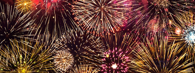 Wide Angle Beautiful multicolored firework background
