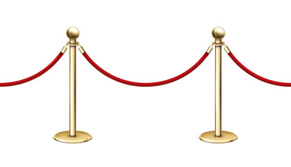 Vector realistic seamless golden barrier rope barrier in a row with red velvet rope
