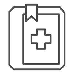 Obraz premium Medical book outline vector icon. Thin line black medical book icon, flat vector simple element