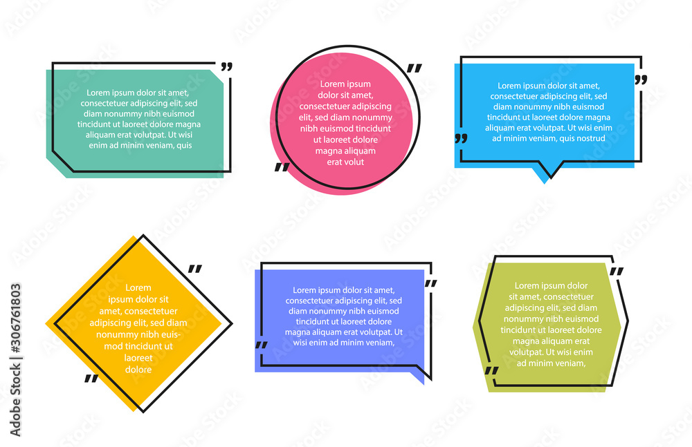 Poster super set different shape geometric texting boxes. colored quote box speech bubble. modern flat styl
