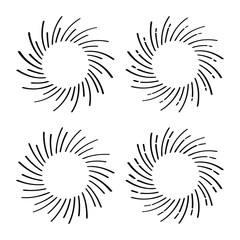 Collection of Hand drawn cartoon water explosion doodle. Swirling rays. Vector illustration