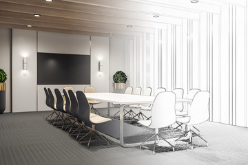 Drawing modern meeting room interior