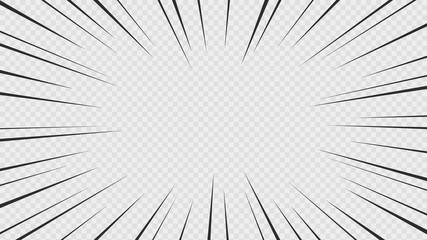 Naklejka premium Background of comic book action lines. Speed lines Manga frame isolated on transparent background. Vector graphic design