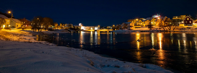 Fototapeta na wymiar Light in the dark in Brønnøysund city, Nordland county
