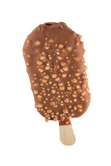 Chocolate ice cream on a stick. Full depth of field. Isolated on a white background.