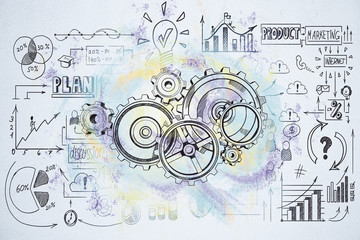 Drawing cogwheel and business sketch