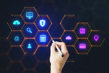 Hand drawing digital business interface