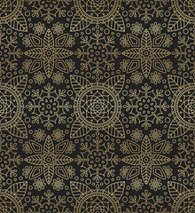 Seamless pattern with mandala, flower and leaf in Oriental motifs