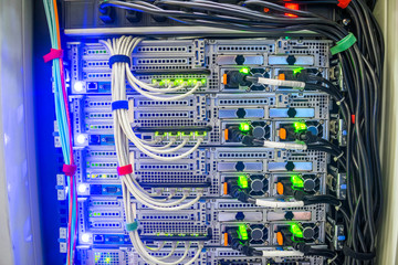  Network wires connect to the high-speed interfaces of the main router. High performance data...