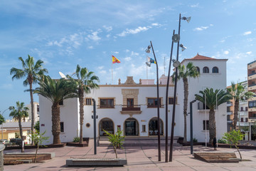 Fototapeta na wymiar The beautiful building of the Delegación del Gobierno En Fuerteventura in Puerto del Rosario, Canary Islands, Spain