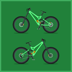 Modern full suspension bike for downhill on both sides. Very detailed. Each bolt, link on the chain is visible. All components separately can be taken and replaced for other bikes from this series.