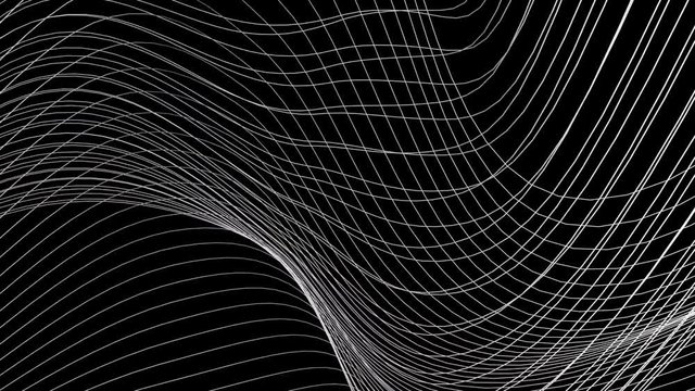 Lines light abstract background in motion. Fantastic colored fractal lines bend on black.