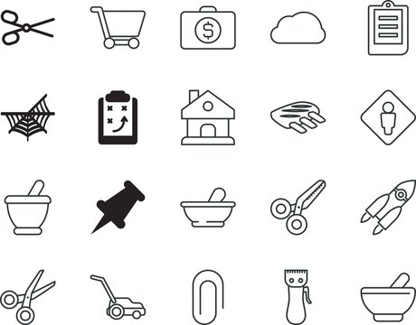 clip vector icon set such as: hairstyle, forecast, trimmer, management, trap, suit, launch, hosting, washroom, brief, future, computing, weather, cutting, circle, company, flame, check, survey, boy