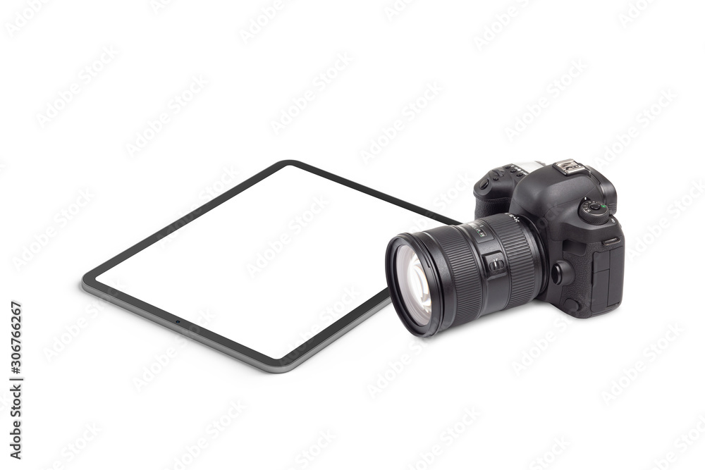 Poster digital tablet and dslr camera graphics element